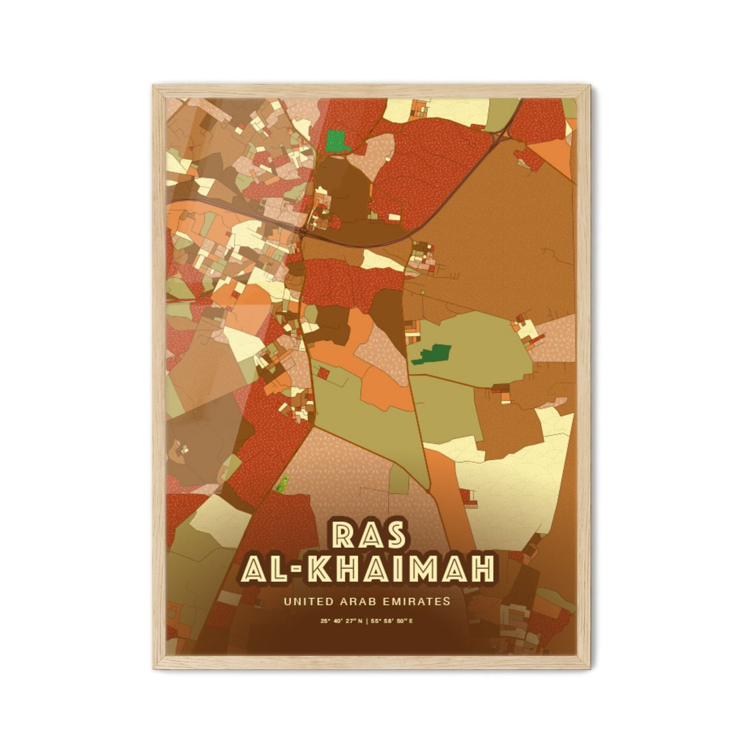 Colorful RAS AL-KHAIMAH UNITED ARAB EMIRATES Fine Art Map Farmhouse