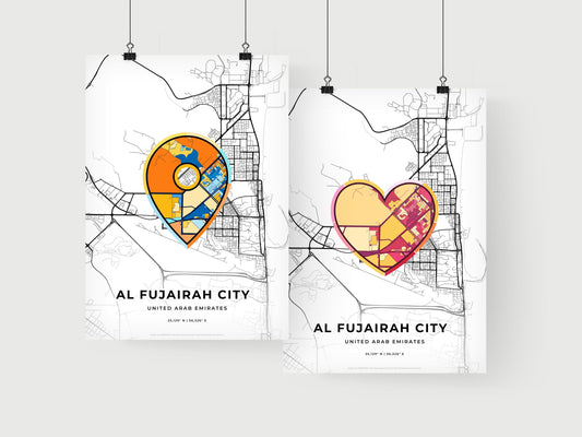 AL FUJAIRAH CITY UNITED ARAB EMIRATES minimal art map with a colorful icon. Where it all began, Couple map gift.