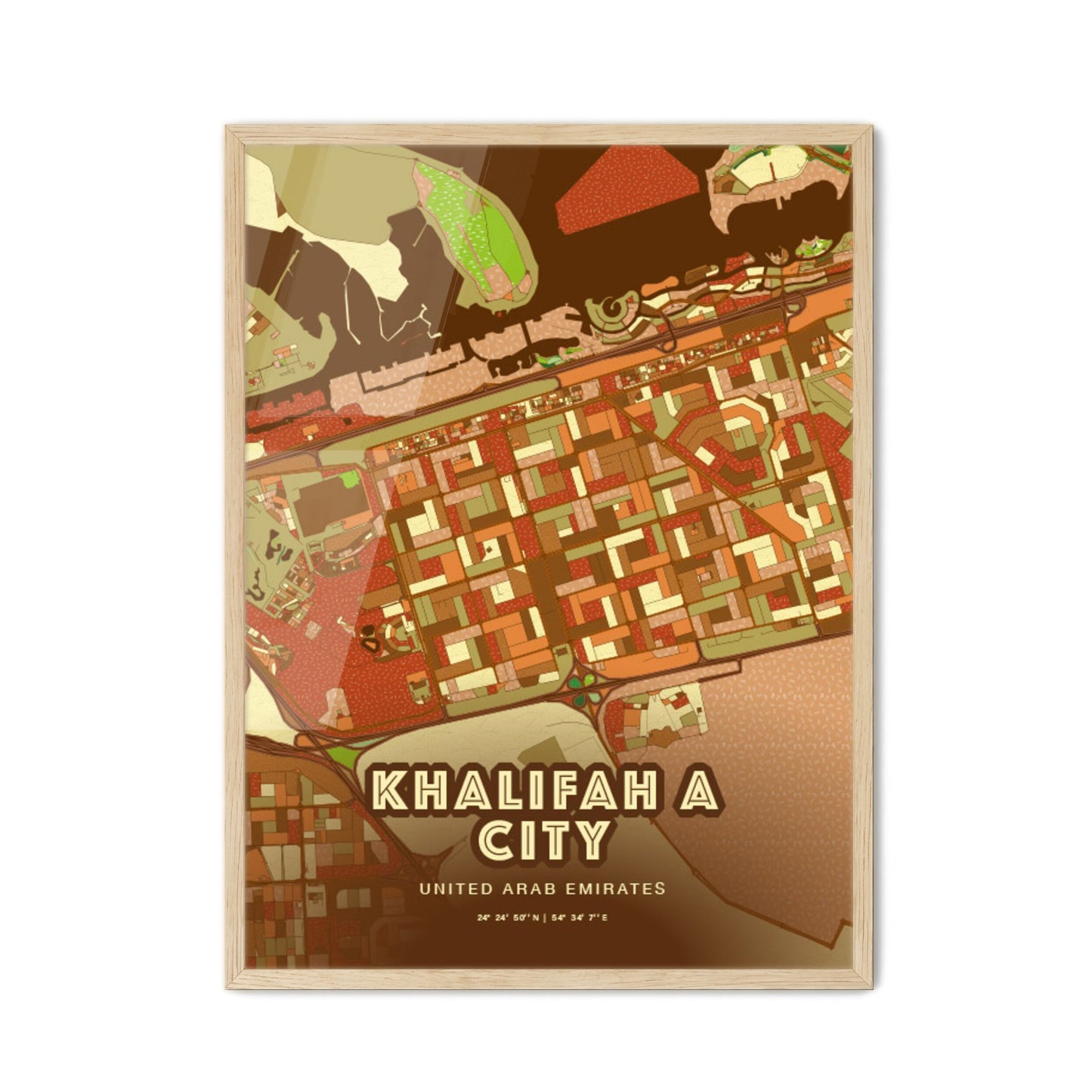 Colorful KHALIFAH A CITY UNITED ARAB EMIRATES Fine Art Map Farmhouse