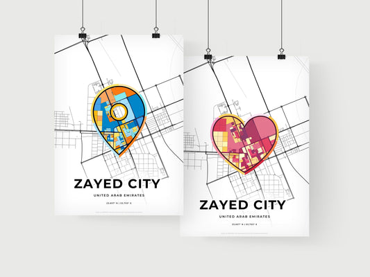 ZAYED CITY UNITED ARAB EMIRATES minimal art map with a colorful icon. Where it all began, Couple map gift.