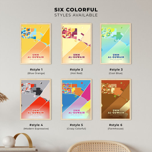 Colorful UMM AL-QUWAIN UNITED ARAB EMIRATES Fine Art Map Blue Orange