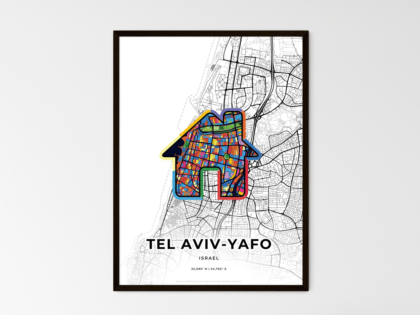 Tel Aviv-Yafo Israel wedding art map with home icon