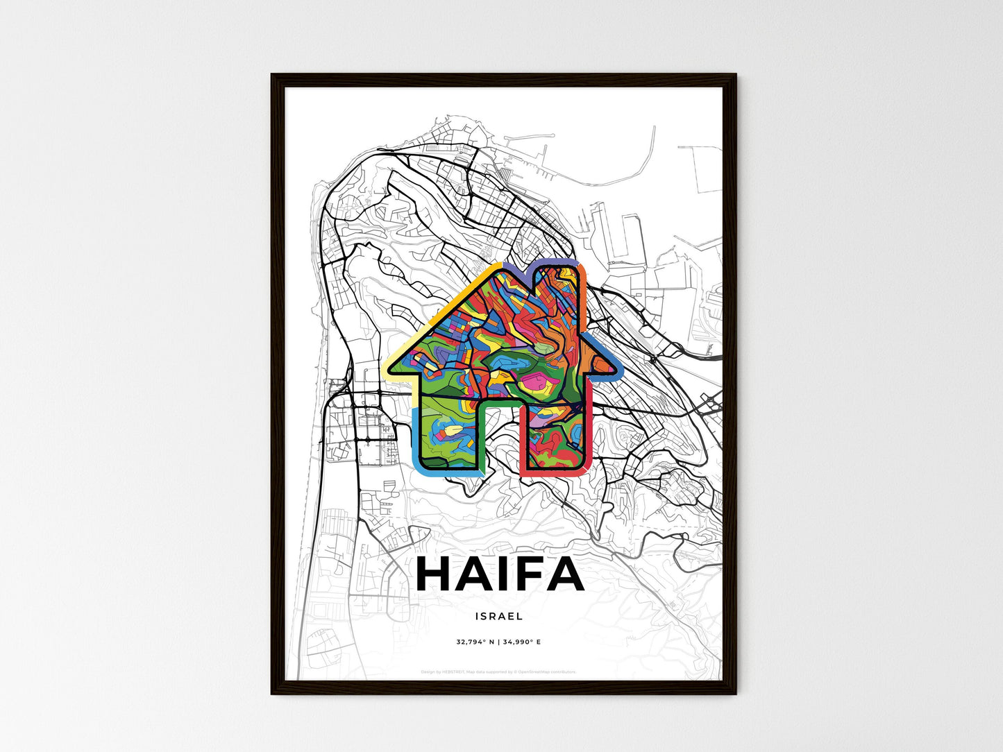 Haifa Israel wedding art map with home icon