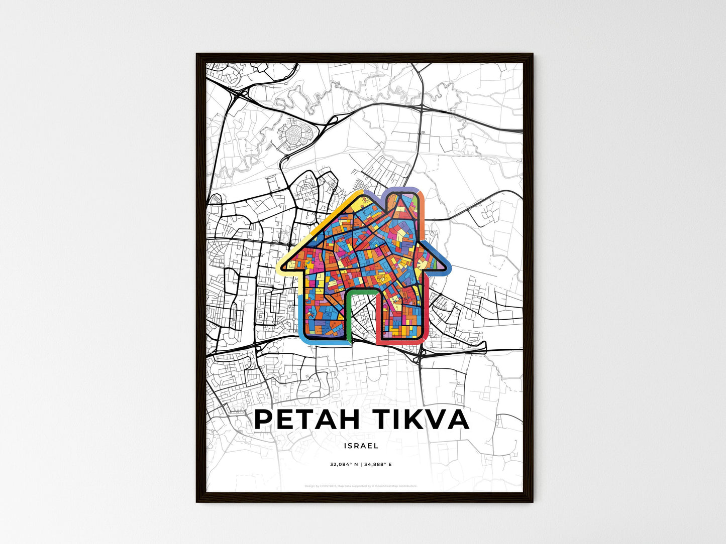 Petah Tikva Israel wedding art map with home icon