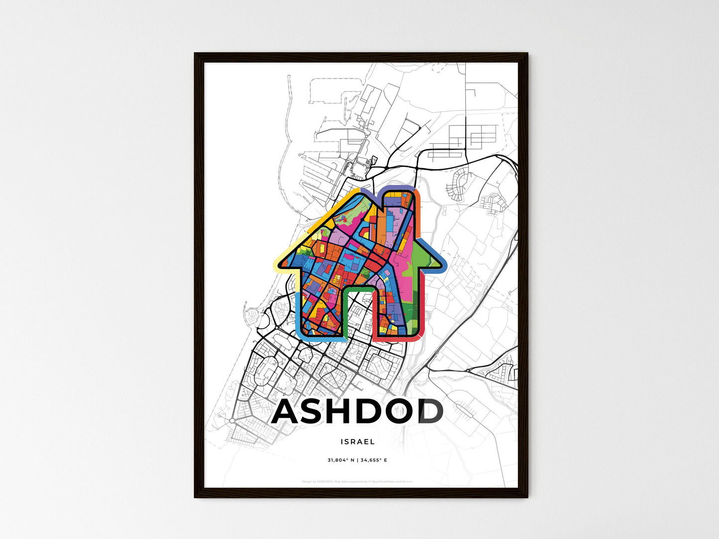 Ashdod Israel wedding art map with home icon