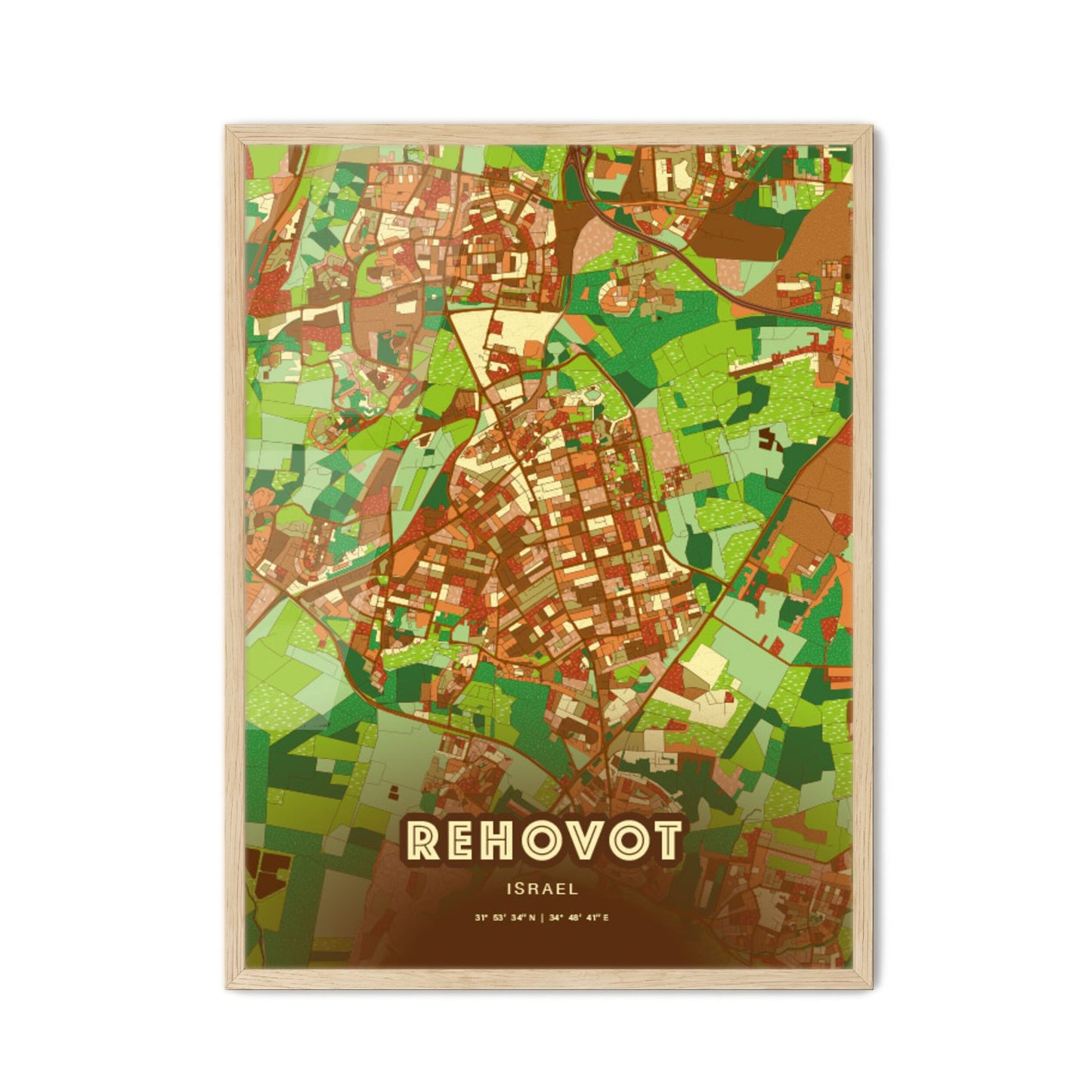 Colorful REHOVOT ISRAEL Fine Art Map Farmhouse
