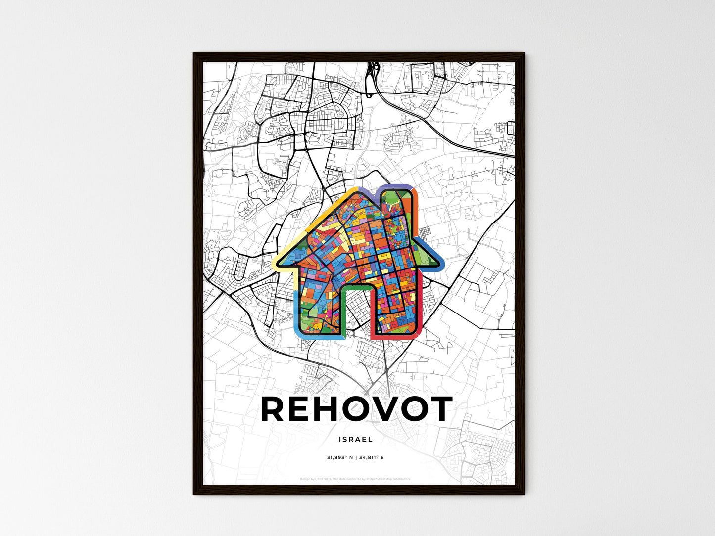 Rehovot Israel wedding art map with home icon