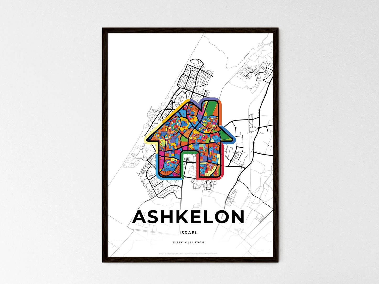 Ashkelon Israel wedding art map with home icon