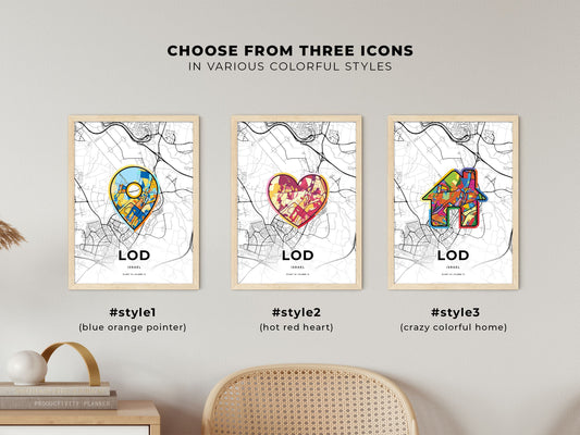 Lod Israel maps with colorful icons