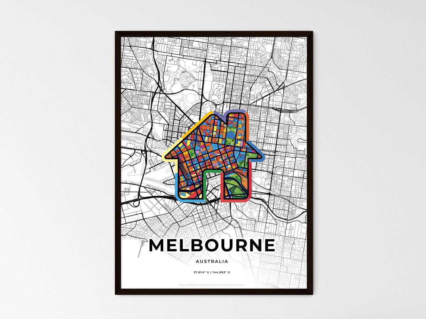 Melbourne Australia wedding art map with home icon