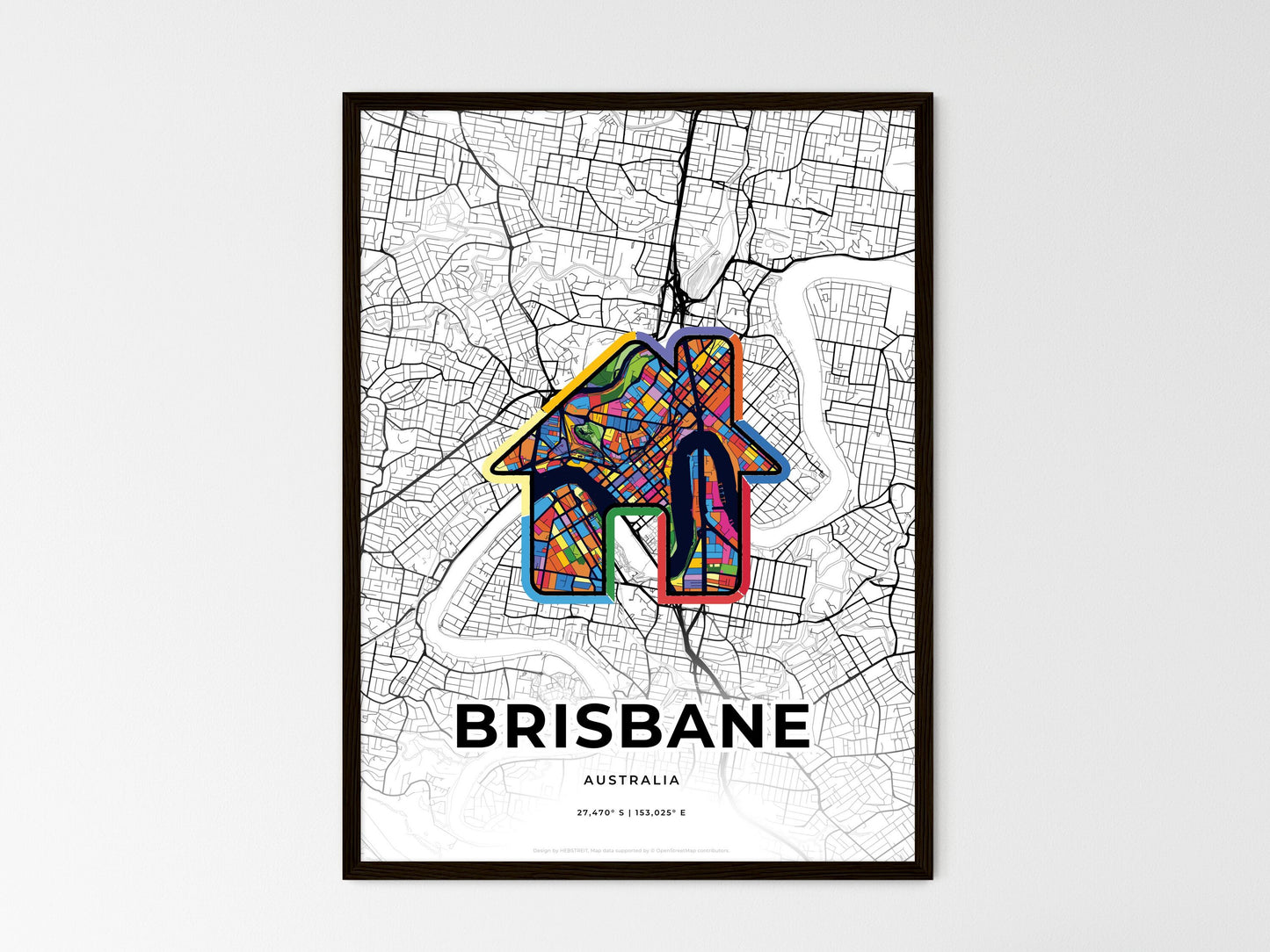 Brisbane Australia wedding art map with home icon