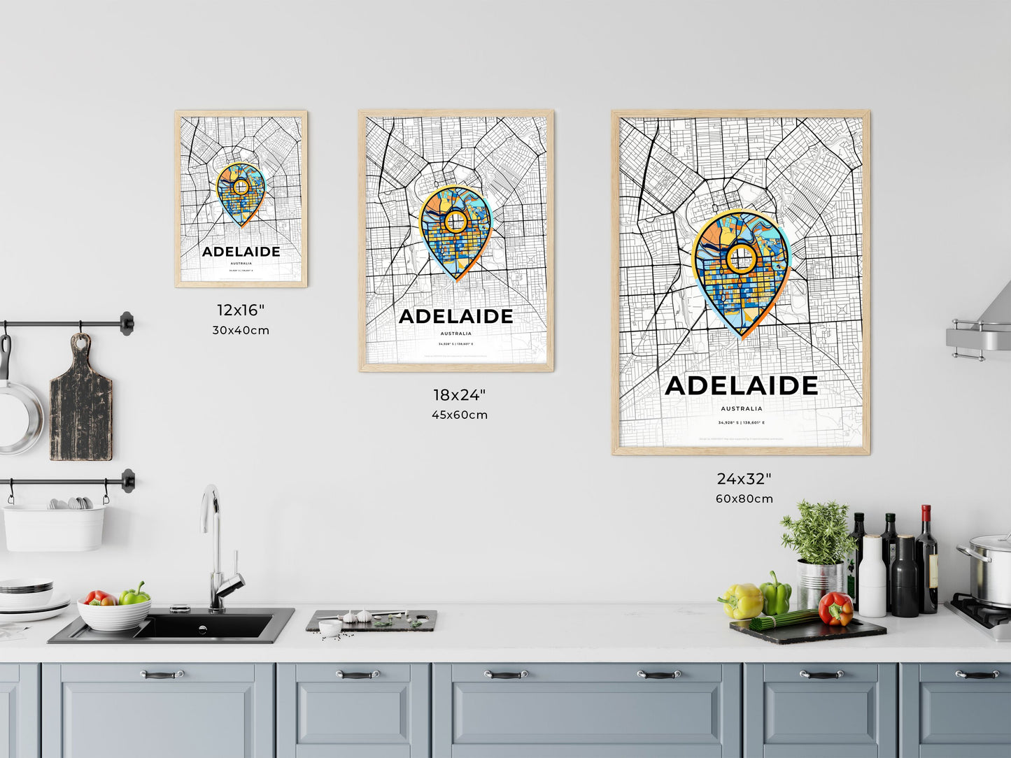 ADELAIDE AUSTRALIA minimal art map with a colorful icon. Where it all began, Couple map gift.