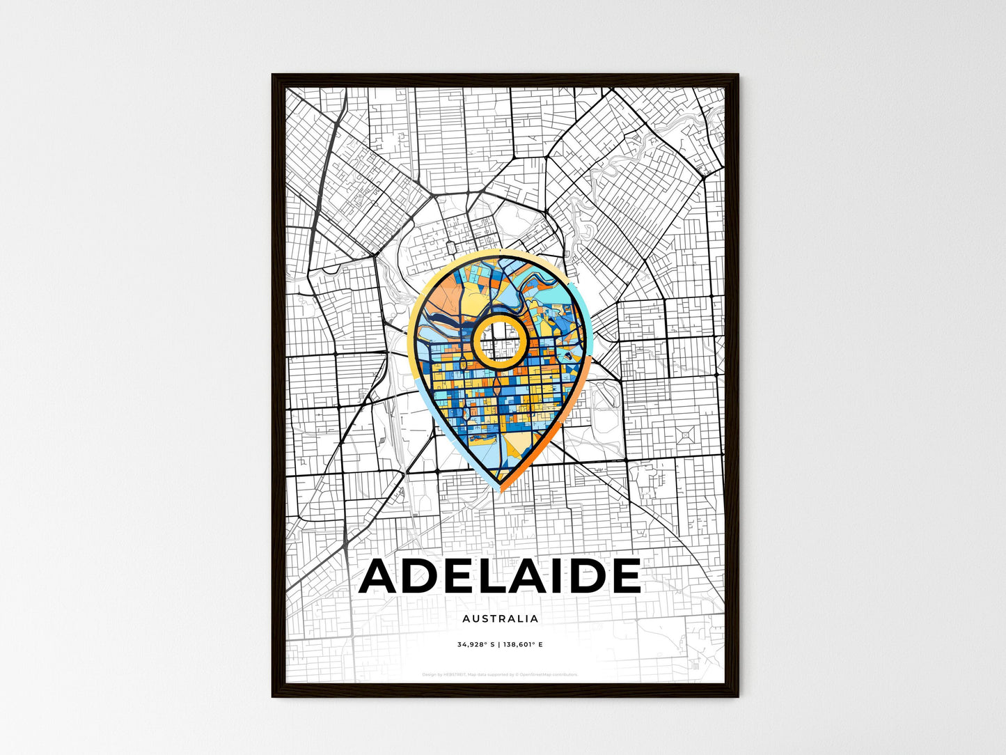 ADELAIDE AUSTRALIA minimal art map with a colorful icon. Where it all began, Couple map gift. Style 1