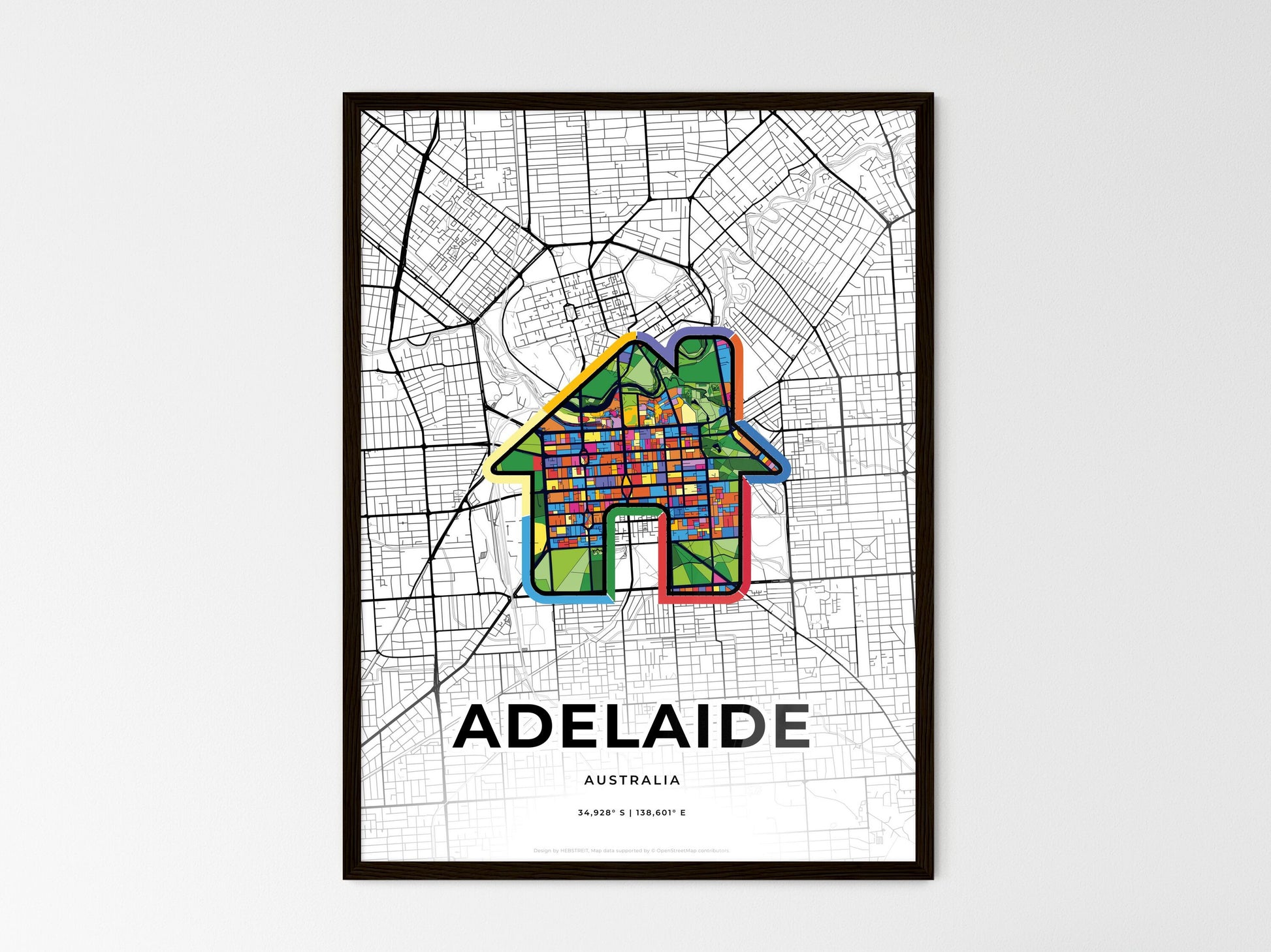 ADELAIDE AUSTRALIA minimal art map with a colorful icon. Where it all began, Couple map gift. Style 3