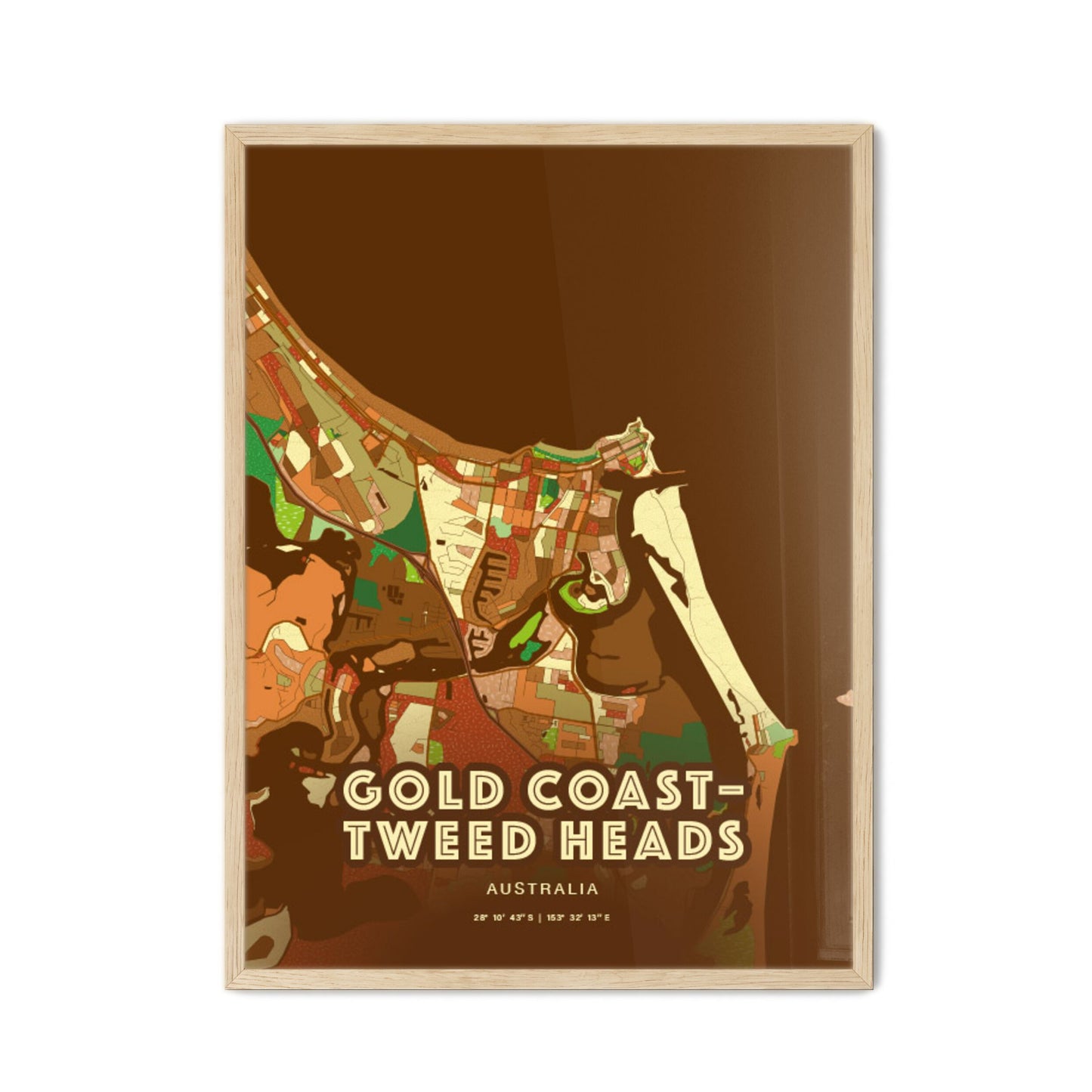 Colorful GOLD COAST–TWEED HEADS AUSTRALIA Fine Art Map Farmhouse
