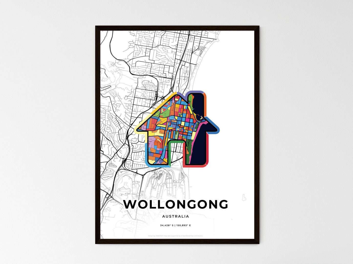 Wollongong Australia wedding art map with home icon