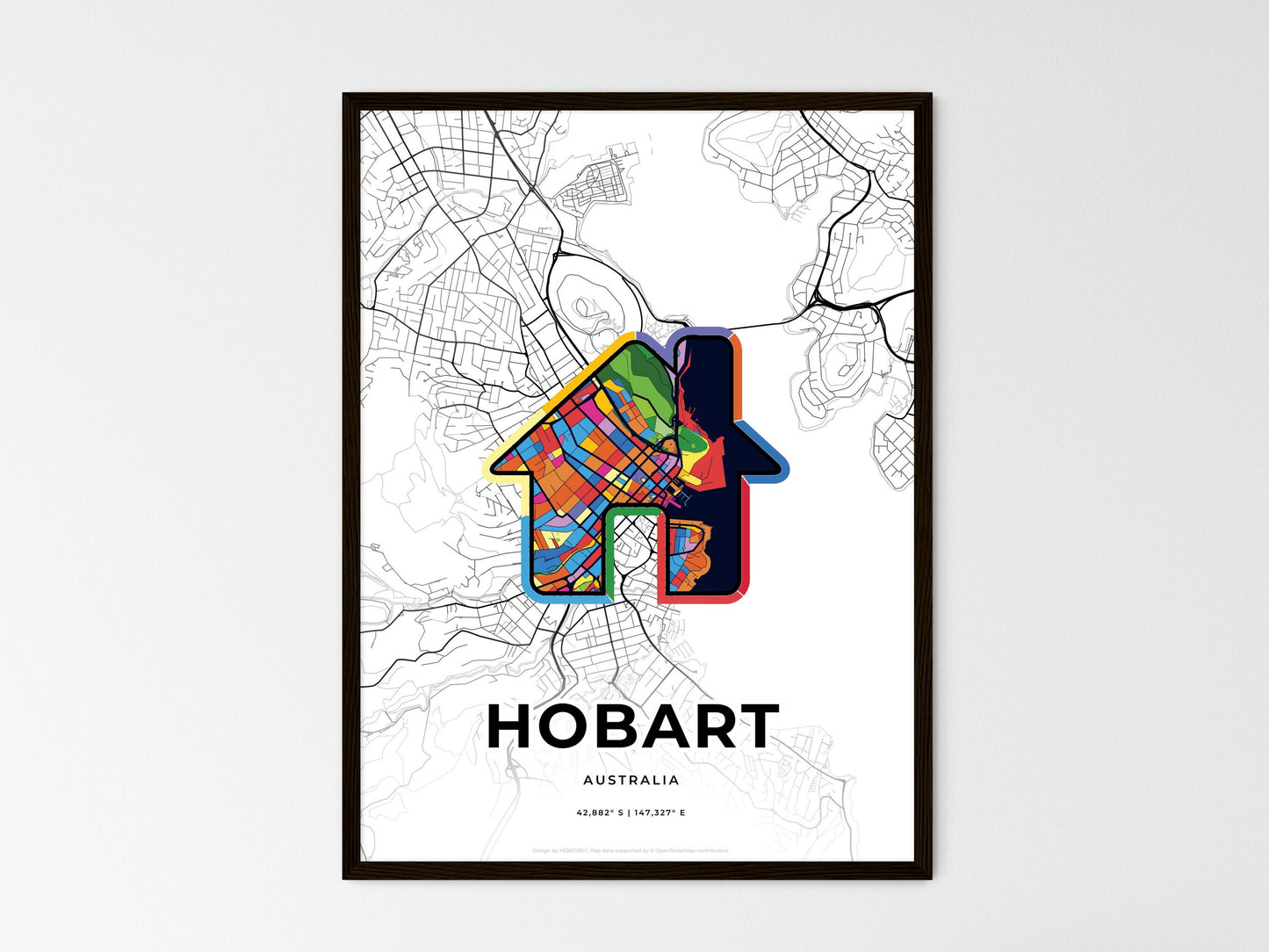 Hobart Australia wedding art map with home icon