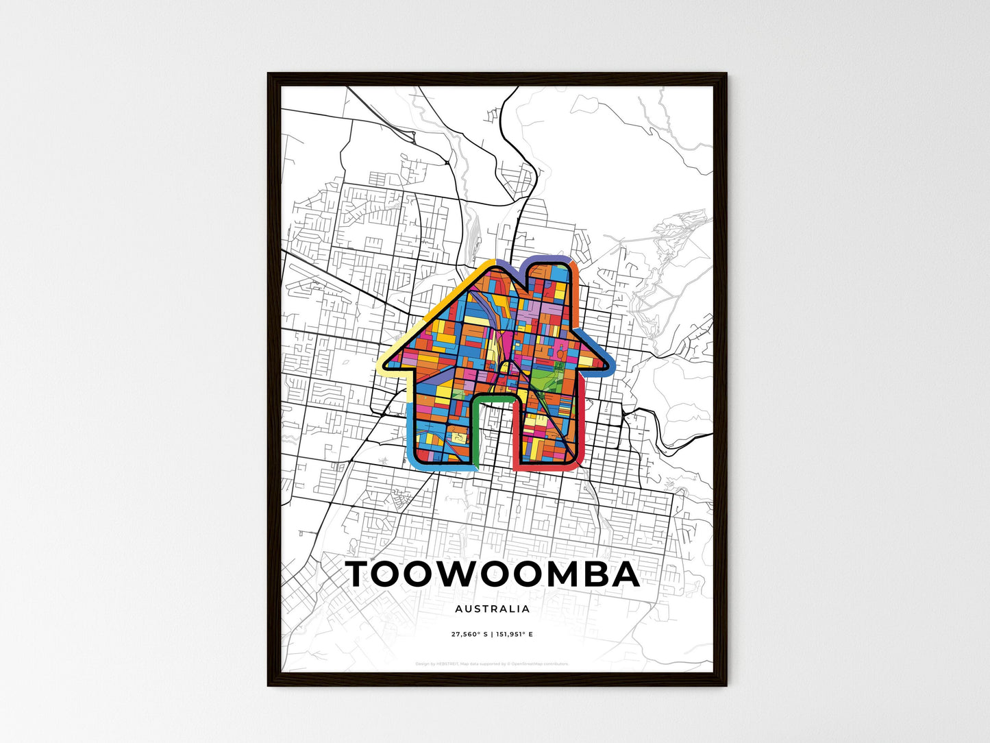 Toowoomba Australia wedding art map with home icon