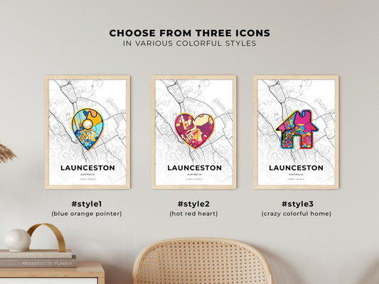 Launceston Australia maps with colorful icons
