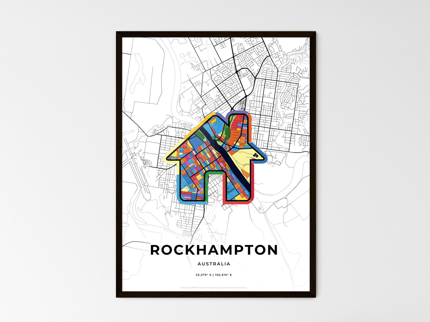 Rockhampton Australia wedding art map with home icon
