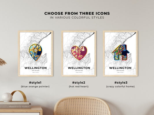 Wellington New Zealand maps with colorful icons