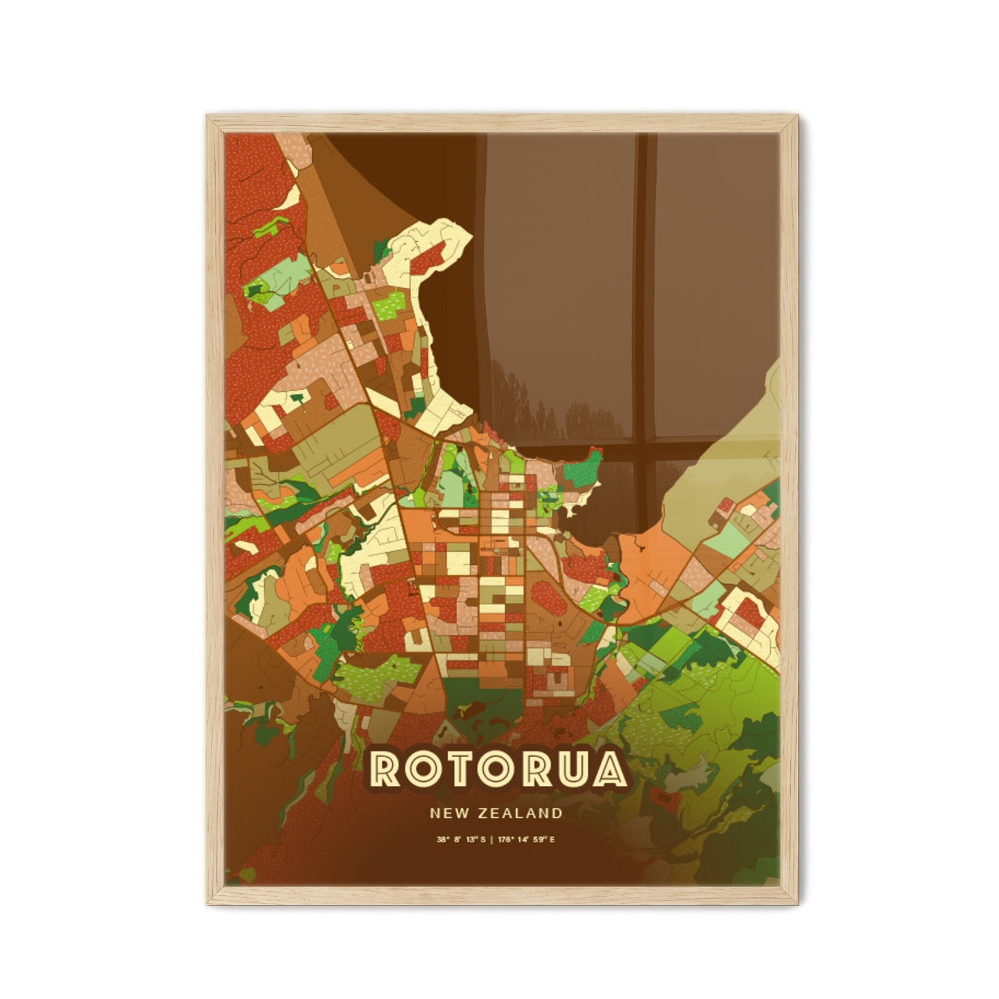 Colorful ROTORUA NEW ZEALAND Fine Art Map Farmhouse