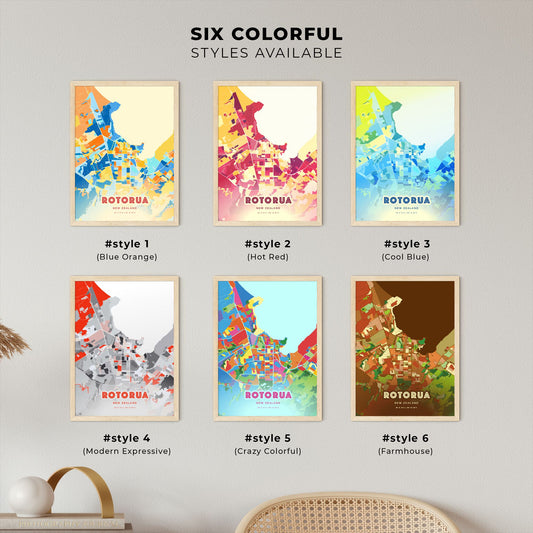 Colorful ROTORUA NEW ZEALAND Fine Art Map Blue Orange