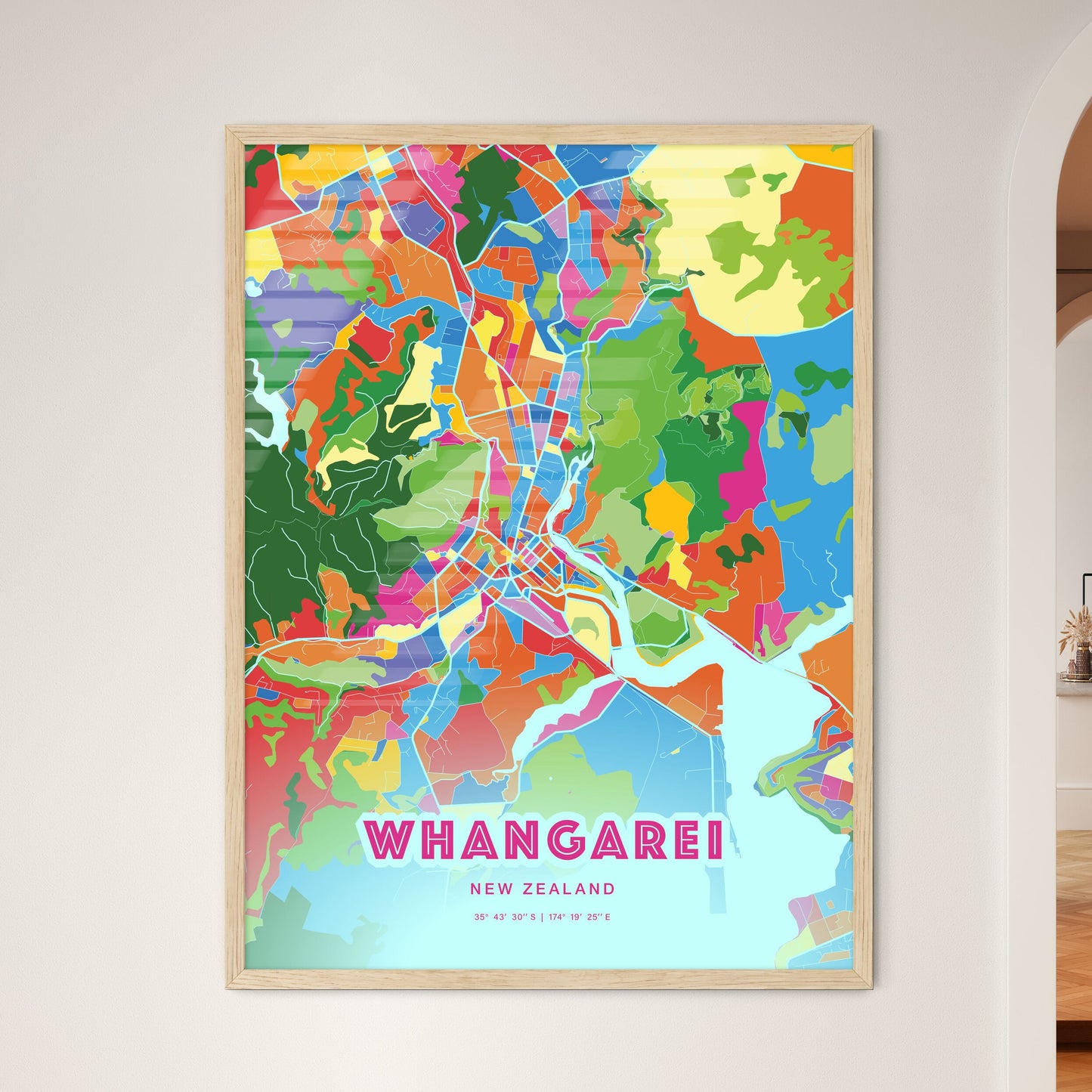 Colorful WHANGAREI NEW ZEALAND Fine Art Map Crazy Colors