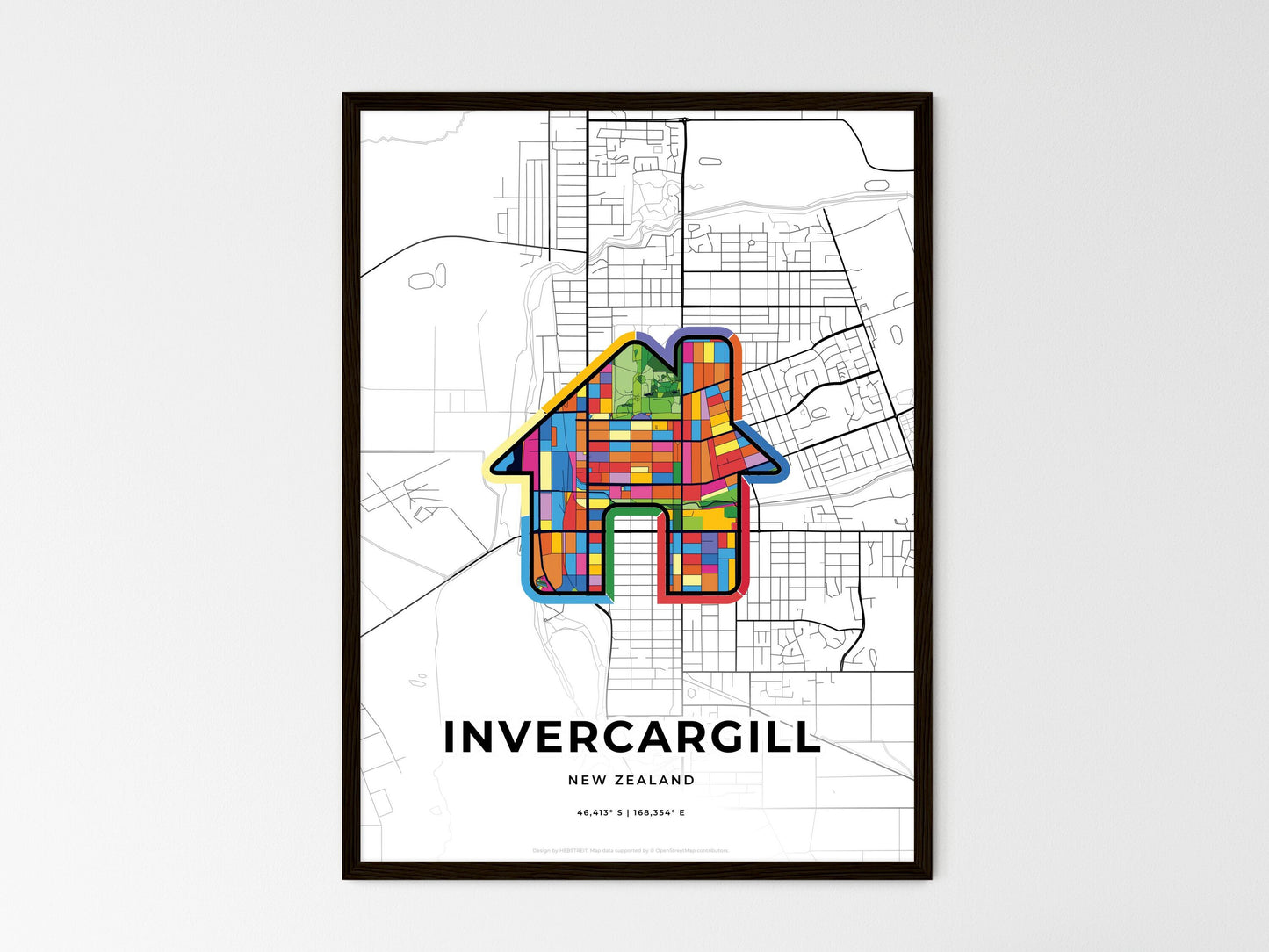 Invercargill New Zealand wedding art map with home icon