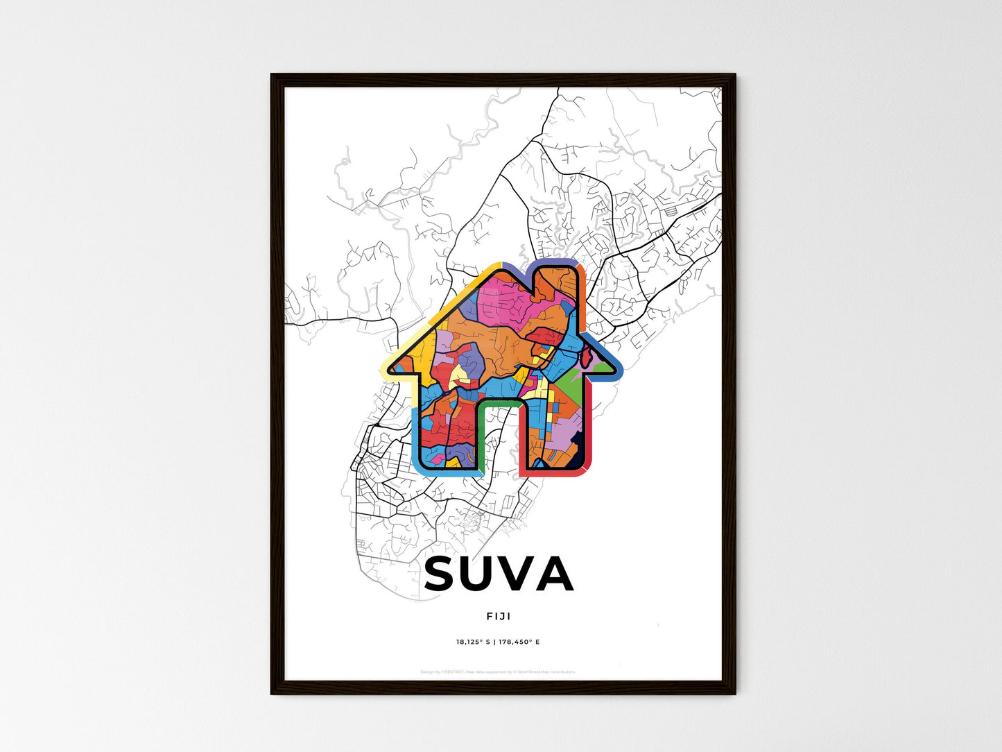 Suva Fiji wedding art map with home icon