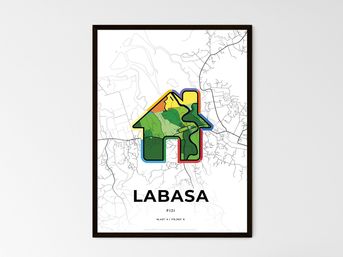 Labasa Fiji wedding art map with home icon