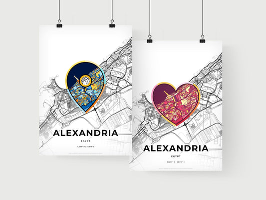 ALEXANDRIA EGYPT minimal art map with a colorful icon. Where it all began, Couple map gift.
