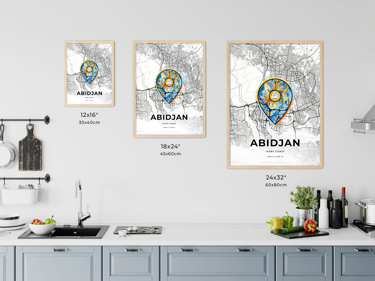 ABIDJAN IVORY COAST minimal art map with a colorful icon. Where it all began, Couple map gift.