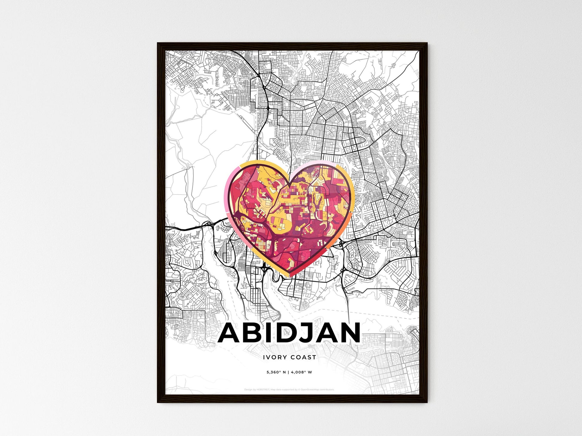 ABIDJAN IVORY COAST minimal art map with a colorful icon. Where it all began, Couple map gift. Style 2