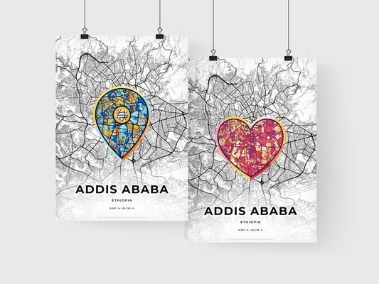 ADDIS ABABA ETHIOPIA minimal art map with a colorful icon. Where it all began, Couple map gift.