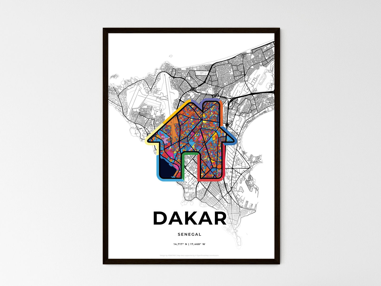 Dakar Senegal wedding art map with home icon