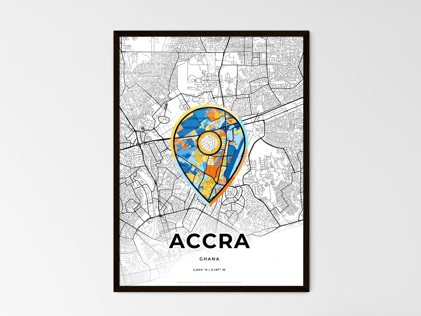 ACCRA GHANA minimal art map with a colorful icon. Where it all began, Couple map gift. Style 1