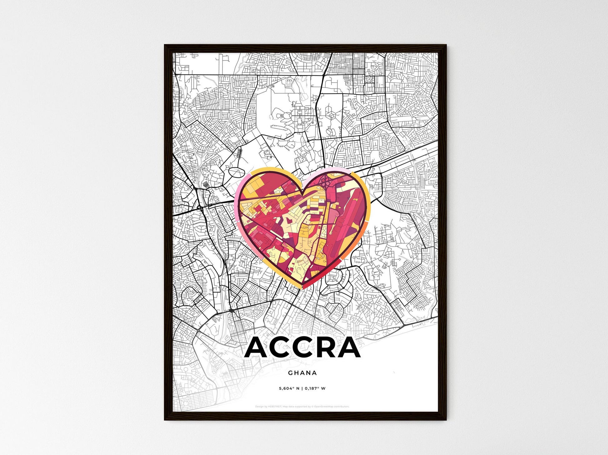 ACCRA GHANA minimal art map with a colorful icon. Where it all began, Couple map gift. Style 2