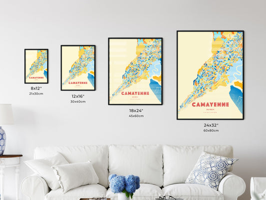 Colorful CAMAYENNE GUINEA Fine Art Map