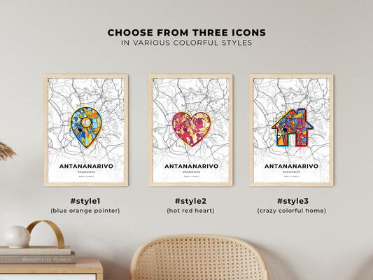 Antananarivo Madagascar maps with colorful icons