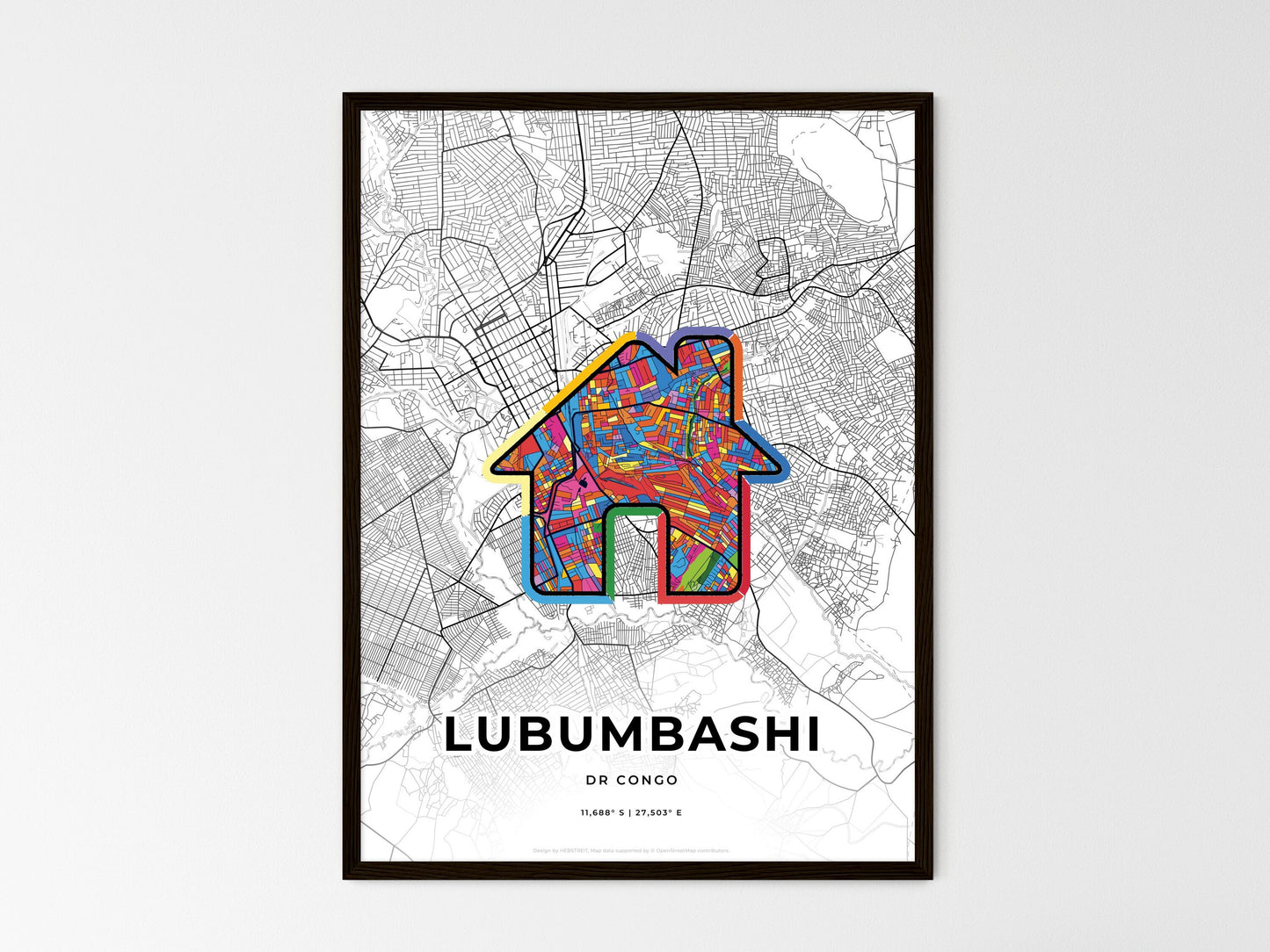Lubumbashi Dr Congo wedding art map with home icon
