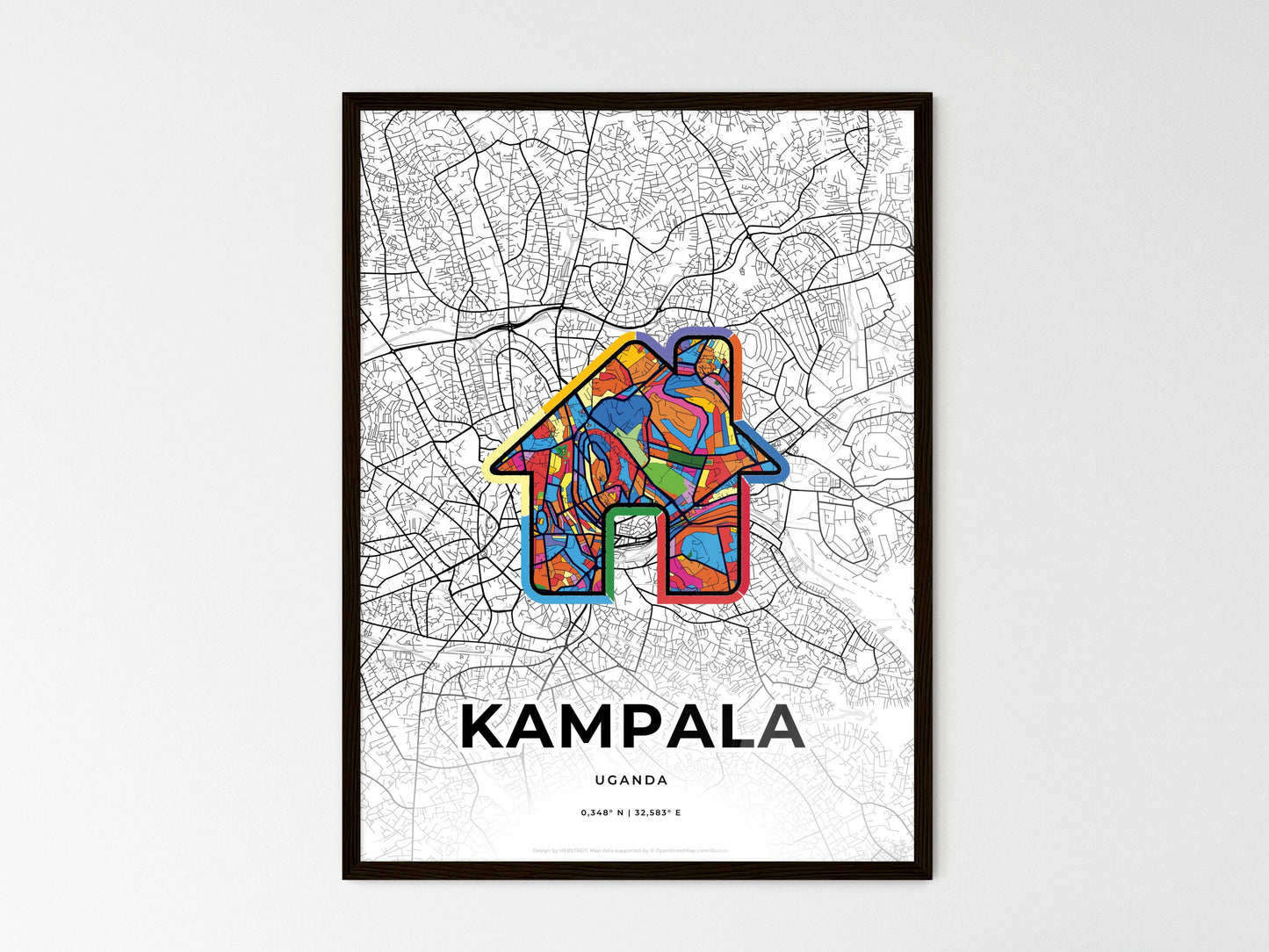 Kampala Uganda wedding art map with home icon