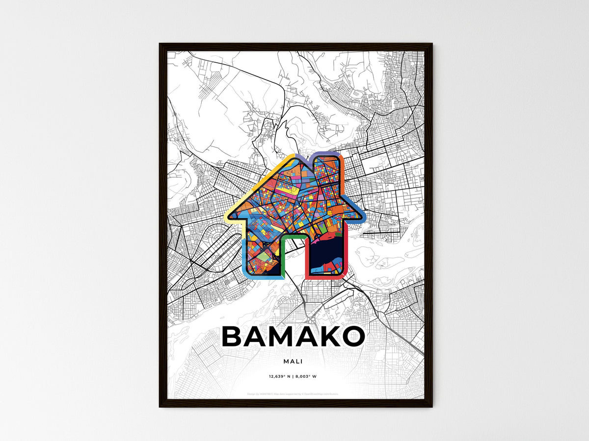 Bamako Mali wedding art map with home icon