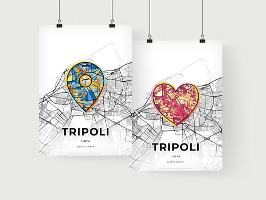 TRIPOLI LIBYA minimal art map with a colorful icon. Where it all began, Couple map gift.