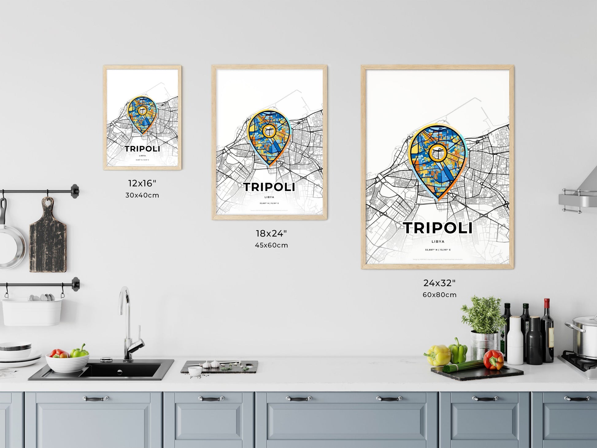 TRIPOLI LIBYA minimal art map with a colorful icon. Where it all began, Couple map gift.