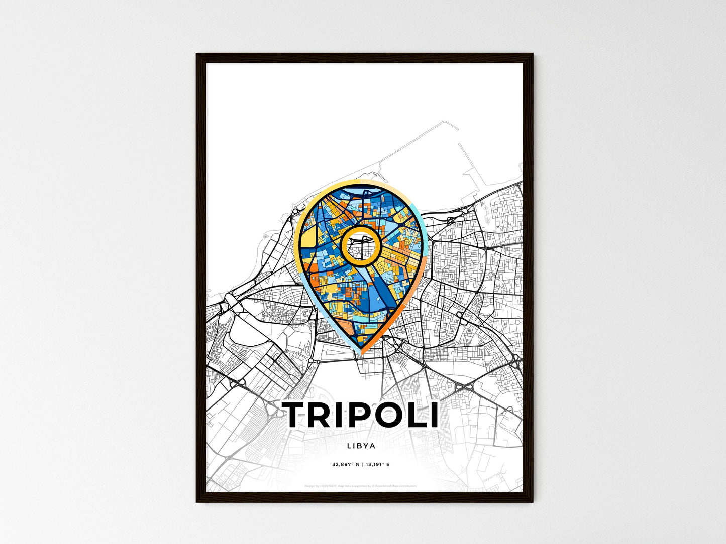TRIPOLI LIBYA minimal art map with a colorful icon. Where it all began, Couple map gift. Style 1