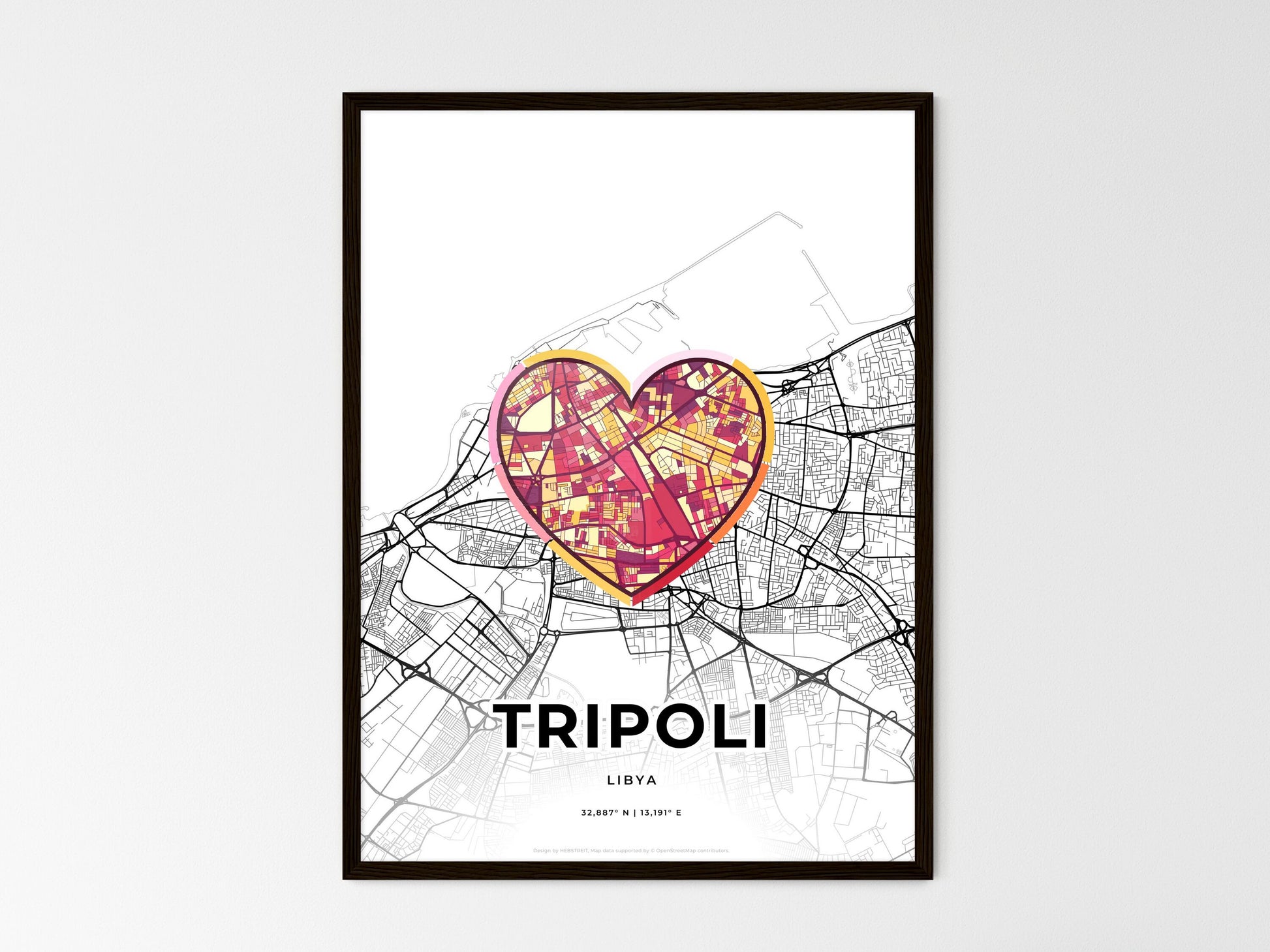 TRIPOLI LIBYA minimal art map with a colorful icon. Where it all began, Couple map gift. Style 2