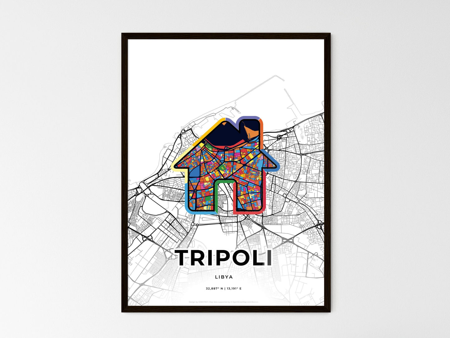 Tripoli Libya wedding art map with home icon