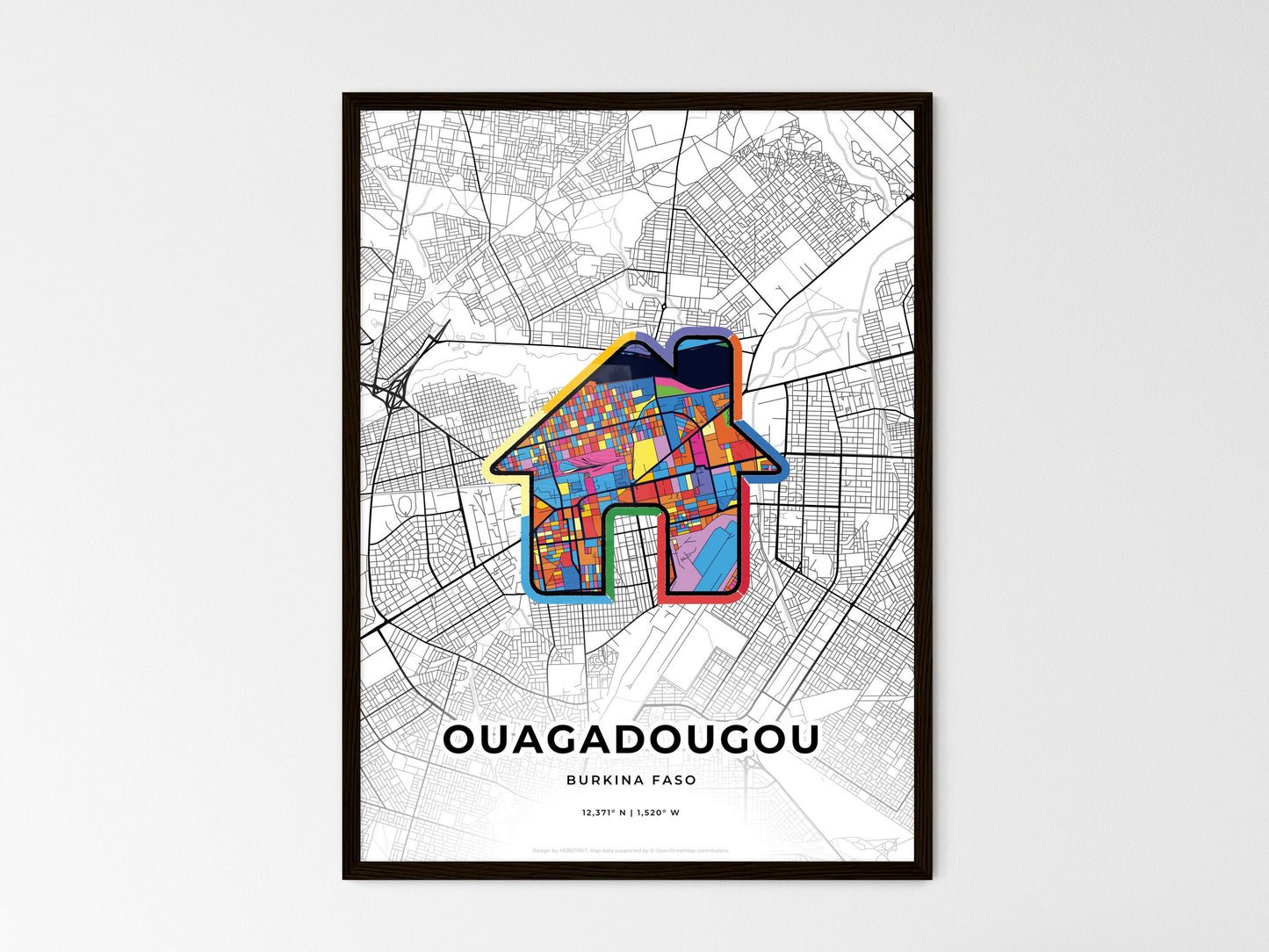 Ouagadougou Burkina Faso wedding art map with home icon