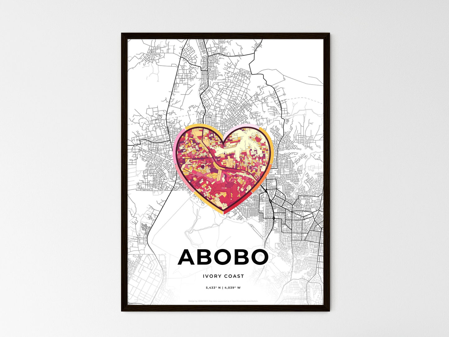 ABOBO IVORY COAST minimal art map with a colorful icon. Where it all began, Couple map gift. Style 2